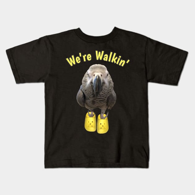 African Grey Parrot Walking Exercise Kids T-Shirt by Einstein Parrot